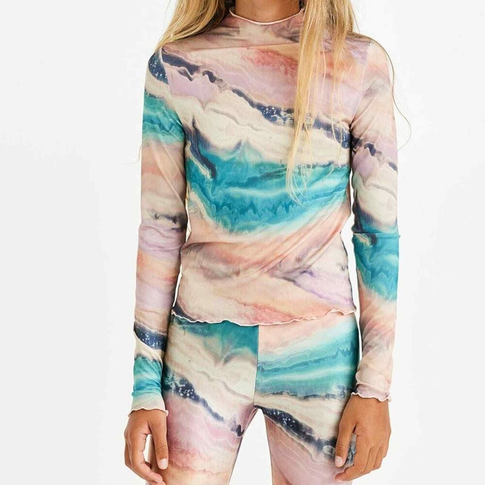H&M Long Sleeve Marble Pattern Top Shirt Girls Size 20 Light pink / Turquoise